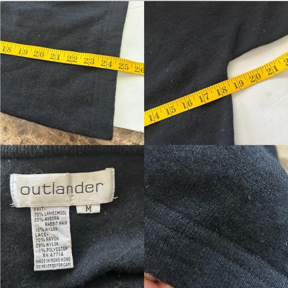 Vintage 1980s Outlander Off-the-shoulder  Wool Sweater with lace Black M - Picture 7 of 8
